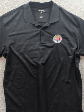 Antigua Black Polo with Pittsburgh Steelers Patch Large